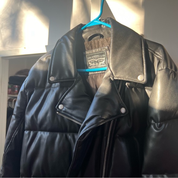 Levi's Faux Leather Moto Puffer Jacket (black) - Picture 4 of 9